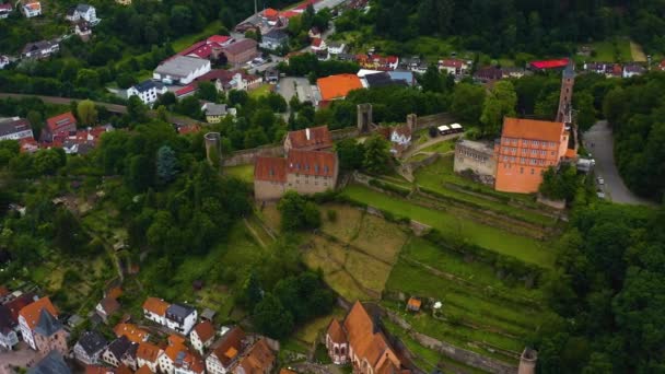 Aeronáutica Castelo Hirschhorn Alemanha Lado Rio Neckar — Vídeo de Stock