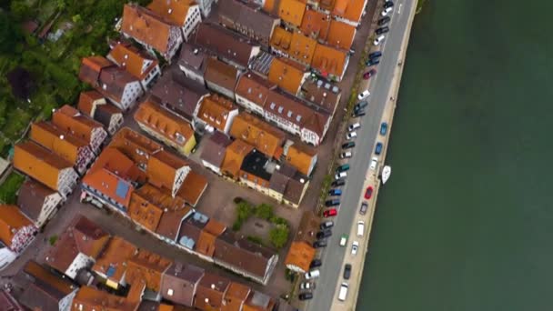 Almanya Daki Hirschhorn Şatosunun Havası Nekkar Nehrinin Yanında — Stok video