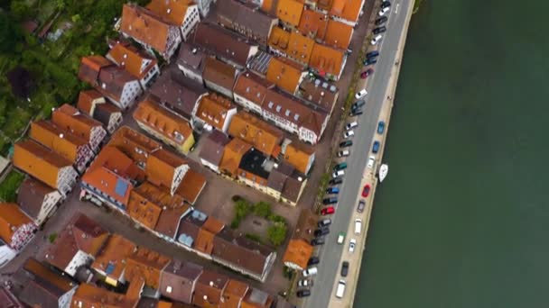 Aeronáutica Castelo Hirschhorn Alemanha Lado Rio Neckar — Vídeo de Stock