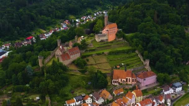 Aerial Castle Hirschhorn Germany River Neckar — Stock Video