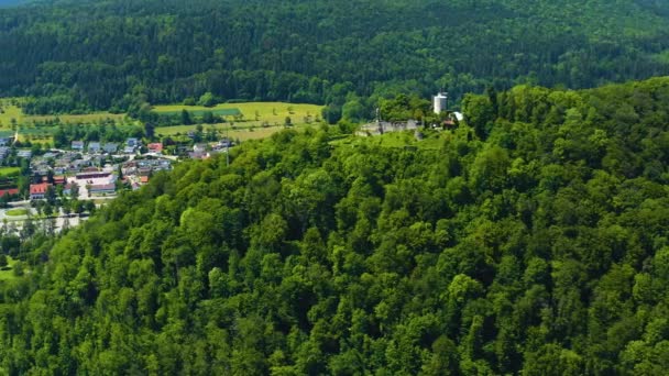 Luchtfoto Van Stad Nagold Duitsland Het Zwarte Woud Een Zonnige — Stockvideo