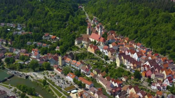 ドイツの黒い森の中の都市ホルブ ネッカーの空中 — ストック動画