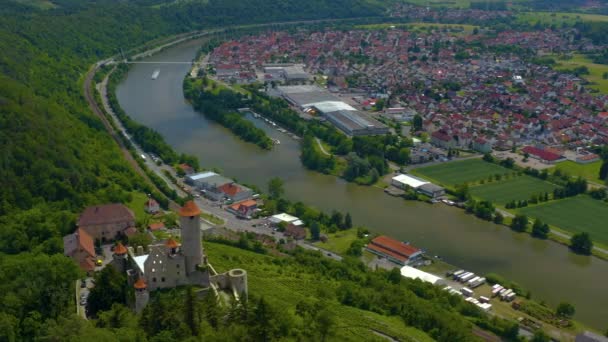 Vista Aérea Cidade Hamersheim Castel Hornberg Alemanha — Vídeo de Stock