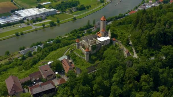 Flygfoto Från Staden Hamersheim Och Slottet Hornberg Tyskland — Stockvideo