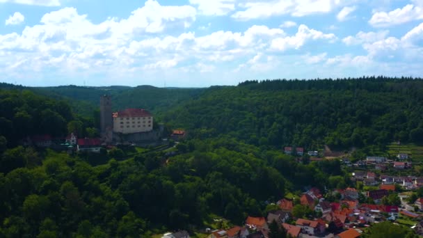 Letecký Pohled Zámek Guttenberg Blízkosti Obce Neckarmhlbach Německu — Stock video