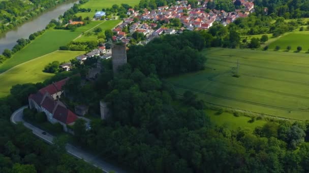 Vista Aérea Castelo Ehrenberg Perto Aldeia Heinsheim Alemanha Pan Para — Vídeo de Stock