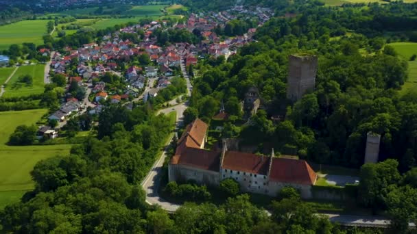 Luftaufnahme Der Burg Ehrenberg Bei Heinsheim Deutschland Rechts Neben Der — Stockvideo