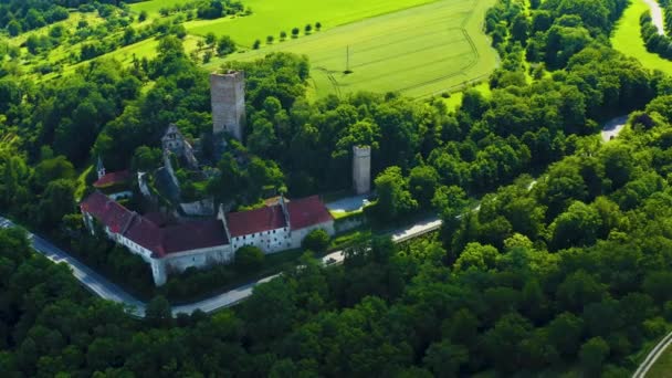 Veduta Aerea Del Castello Ehrenberg Vicino Villaggio Heinsheim Germania Pan — Video Stock