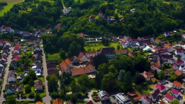 Luftaufnahme Des Dorfes Und Schlosses Heinsheim Deutschland Raus Aus Dem — Stockvideo