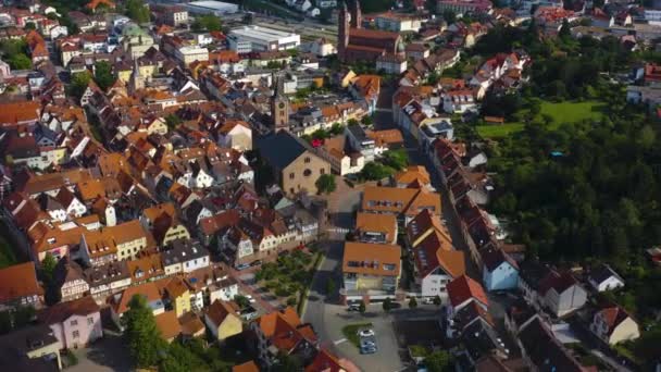 Flygfoto Över Staden Eberbach Tyskland Tidig Solig Morgon Våren — Stockvideo