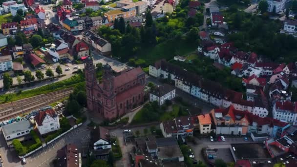 Veduta Aerea Della Città Eberbach Germania Primavera Mattina Presto Soleggiata — Video Stock