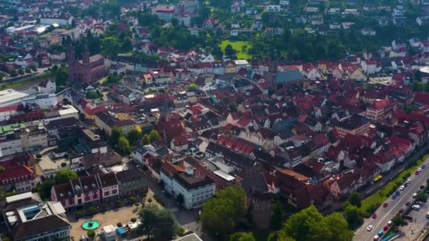 Widok Powietrza Miasto Eberbach Niemczech Wczesny Słoneczny Poranek Wiosną — Wideo stockowe