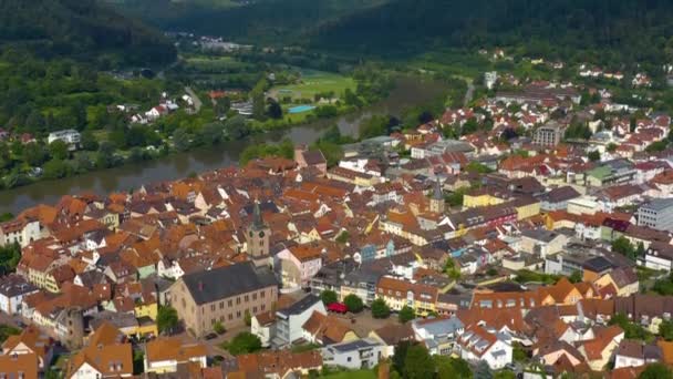 Aerial View City Eberbach Germany Early Sunny Morning Spring — Stock Video