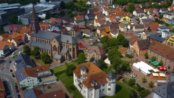 Widok Lotu Ptaka Wieś Hardheim Niemczech Słoneczny Dzień Wiosną — Wideo stockowe