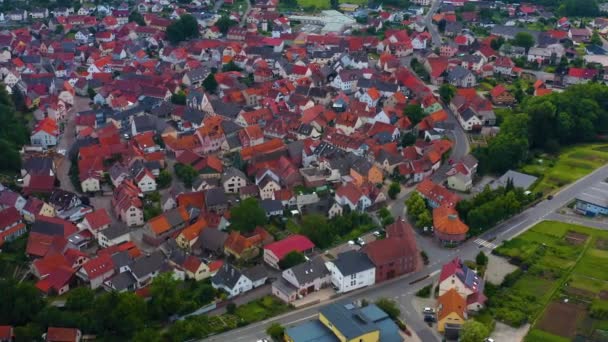Повітряний Вид Село Куельсхайм Німеччині Весняного Хмарного Дня — стокове відео