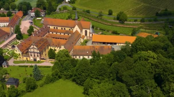 Aerial View Monastery Bronnbach Germany Sunny Day Spring — Stock Video