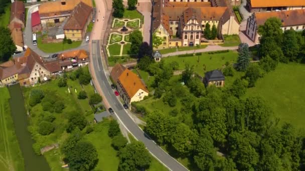Aerial View Monastery Bronnbach Germany Sunny Day Spring — Stock Video
