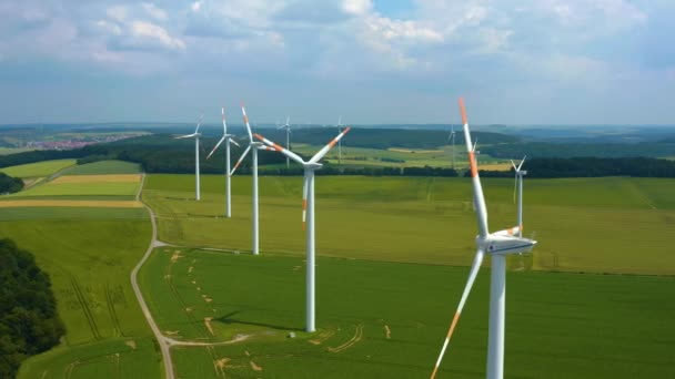 Vista Aérea Aerogeneradores Alrededor Neubrunn Alemania — Vídeo de stock