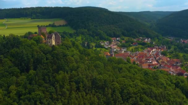 Widok Lotu Ptaka Wieś Zamek Gamburg Niemczech Późnym Popołudniem Wiosną — Wideo stockowe