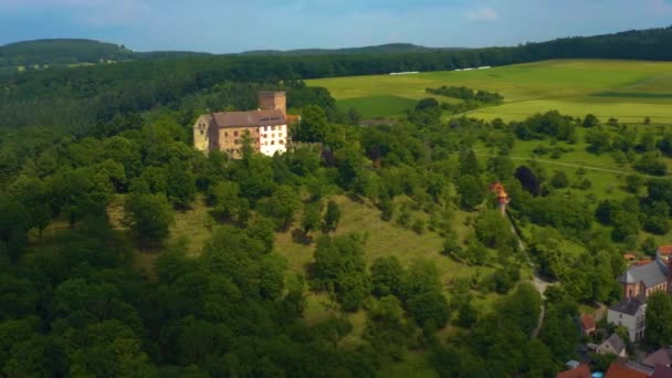 Aerial View Village Castle Gamburg Germany Late Afternoon Spring — Stock Video