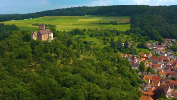 Aerial View Village Castle Gamburg Germany Late Afternoon Spring — Stock Video