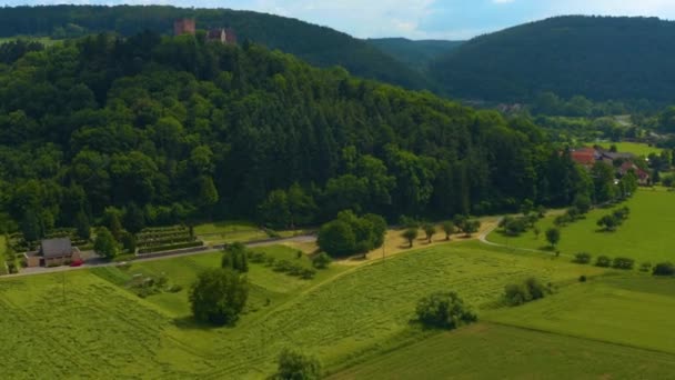 ドイツの村や城Gamburgの空中ビュー 春の午後遅く — ストック動画