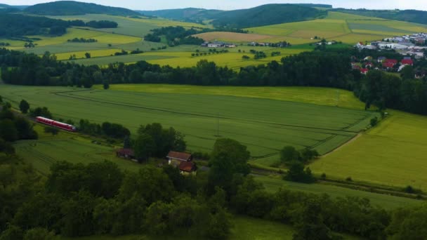 Aerial Village Werbach Germany Late Afternoon Spring — Stock Video