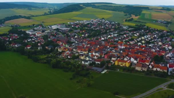 Aerial Village Werbach Germany Late Afternoon Spring — Stock Video