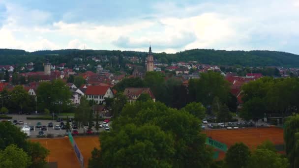 Aéreo Cidade Velha Cidade Tauberbischofsheim Alemanha Final Tarde Primavera — Vídeo de Stock