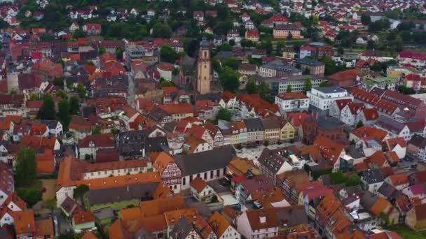 Aéreo Cidade Velha Cidade Tauberbischofsheim Alemanha Final Tarde Primavera — Vídeo de Stock