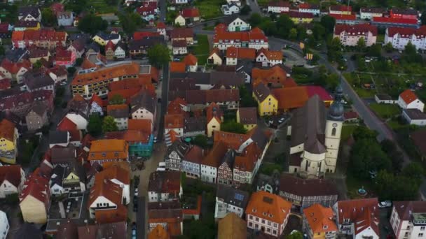 Almanya Daki Lauda Koenigshofen Şehrinin Eski Bölümünden Havadan Görüş — Stok video