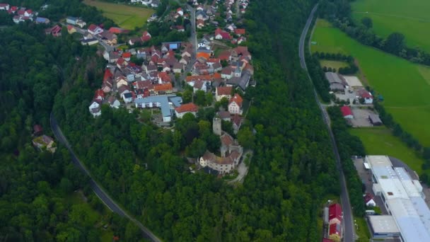Widok Lotu Ptaka Starej Części Miasta Zamku Krautheim Niemczech Późnym — Wideo stockowe