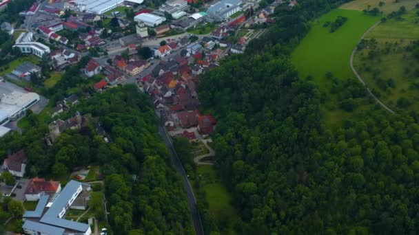 Luchtfoto Van Het Oude Deel Van Stad Kasteel Krautheim Duitsland — Stockvideo