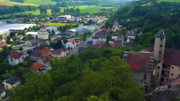 Vista Aérea Desde Parte Antigua Ciudad Castillo Krautheim Alemania Una — Vídeos de Stock