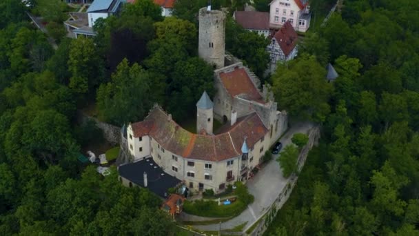 Aerial View Old Part City Castle Krautheim Germany Late Afternoon — Stock Video