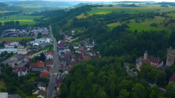 Widok Lotu Ptaka Starej Części Miasta Zamku Krautheim Niemczech Późnym — Wideo stockowe