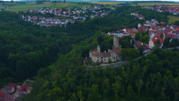 Widok Lotu Ptaka Starej Części Miasta Zamku Krautheim Niemczech Późnym — Wideo stockowe