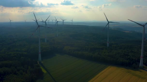 Luchtfoto Van Windturbines Bij Berlichingen Duitsland Een Late Namiddag Het — Stockvideo