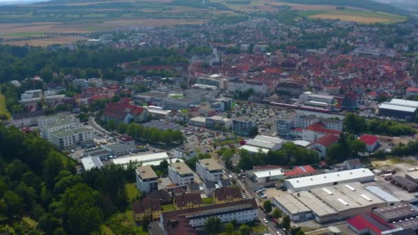 Letecký Pohled Starého Města Bad Mergentheim Jaře Slunečného Rána — Stock video