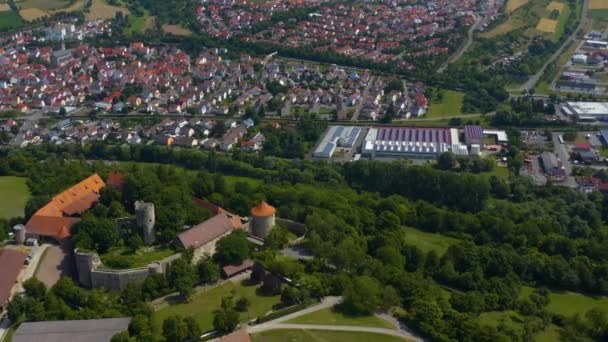 Vista Aérea Aldeia Igersheim Castelo Burg Neuhaus Alemanha — Vídeo de Stock