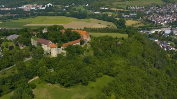 Widok Lotu Ptaka Wieś Igersheim Zamek Burg Neuhaus Niemczech — Wideo stockowe