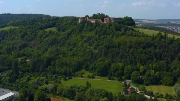 Flygfoto Över Byn Igersheim Och Slottet Burg Neuhaus Tyskland — Stockvideo