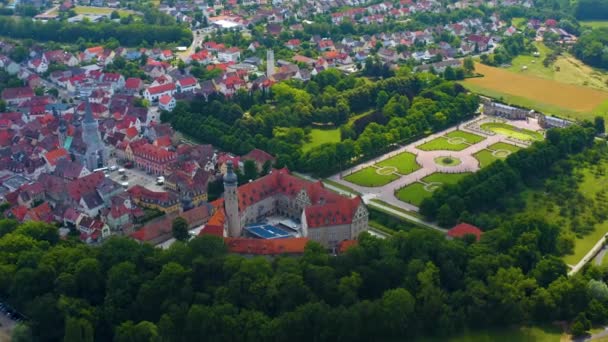 Aerial View Village Palace Weikersheim Germany Cloudy Day Spring — Stock Video