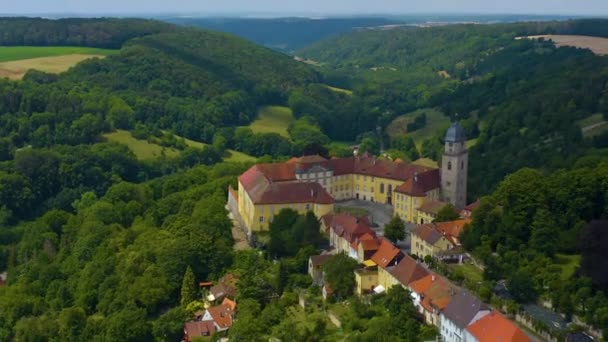 Aerial View Village Palace Schloss Bartenstein Germany Sunny Day Spring — Stock Video