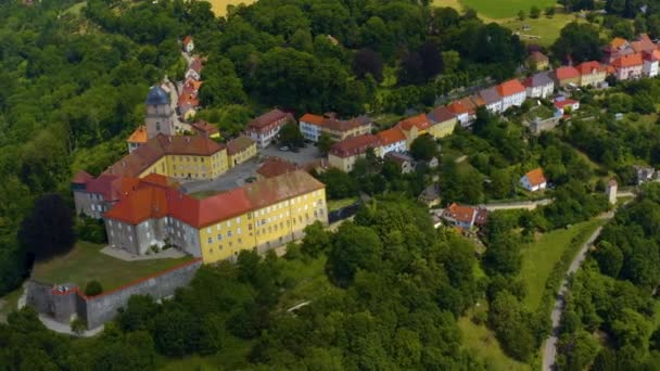 Aerial View Village Palace Schloss Bartenstein Germany Sunny Day Spring — Stock Video