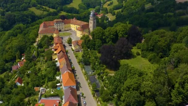 Aerial View Village Palace Schloss Bartenstein Germany Sunny Day Spring — Stock Video