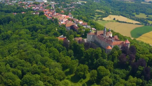 Aerial view of the village and castle Langenburg in Germany. 
