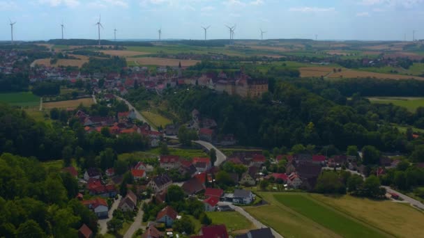 Letecký Pohled Obec Zámek Kirchberg Der Jagst Německu Slunečného Dne — Stock video