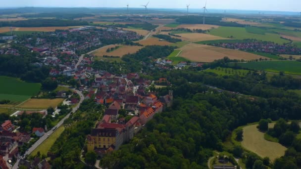 Aerial View Village Castle Kirchberg Der Jagst Germany Sunny Day — Stock Video