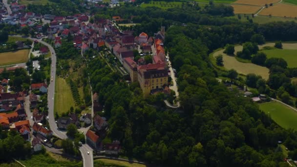 Letecký Pohled Obec Zámek Kirchberg Der Jagst Německu Slunečného Dne — Stock video